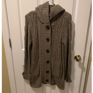 Cardigan sweater with zipper and hood